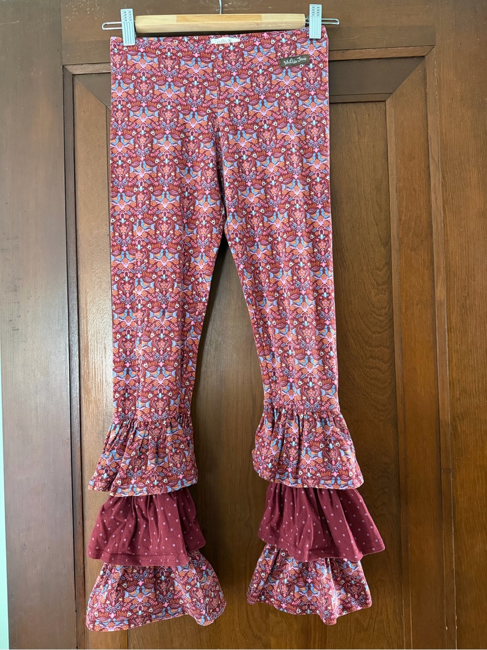 Matilda Jane Girls Burgundy Multi Floral Ruffle Leggings